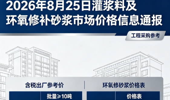 道真2026年8月25日灌浆料及环氧修补砂浆市场价格信息通报